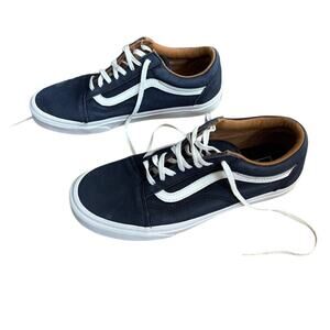 Vans Old Skool Skateboarding Shoes Navy Blue Leather Men 7.5 Women 9